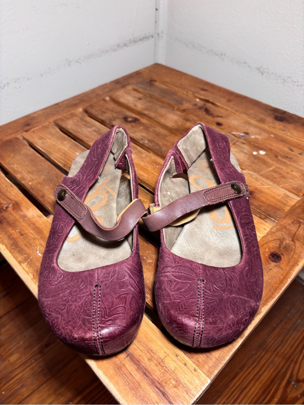 OTBT Springfield Floral Embossed Leather Mary Jane Wedge Shoes